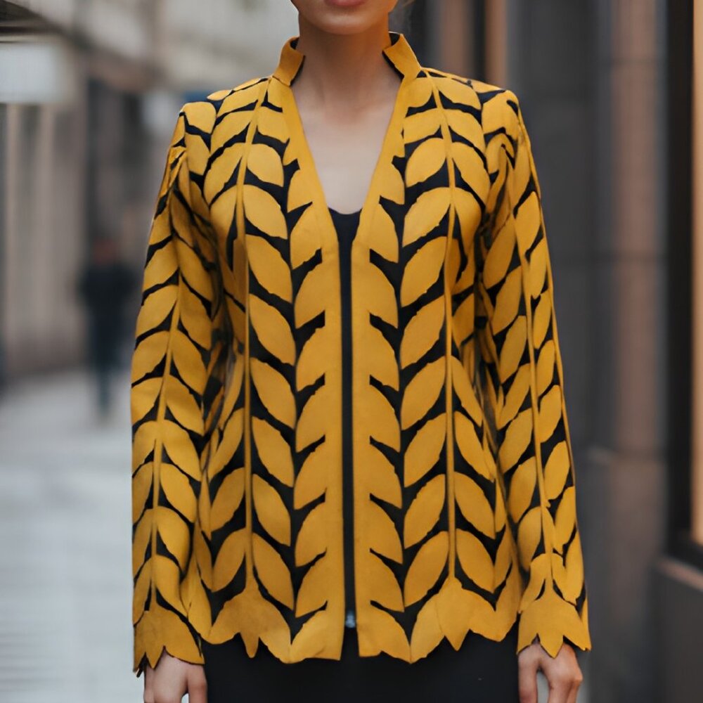 Womens Sheer Blouses Tops Shirt Sheer Jacket Leather Outfit Handmade Leaf